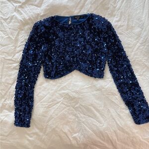 Nasty Gal Royal Blue Full Sequin Long Sleeve Top size 6 💙